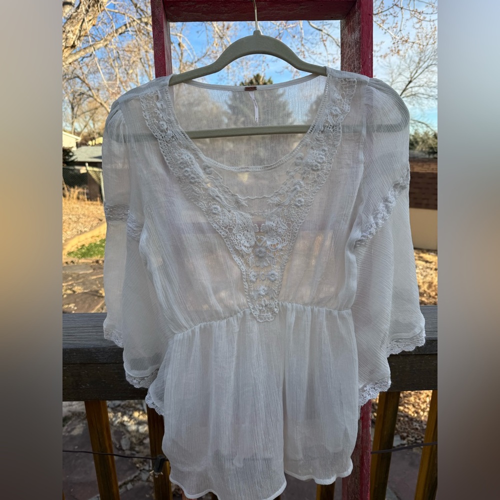 Free people white bat wing sheer blouse